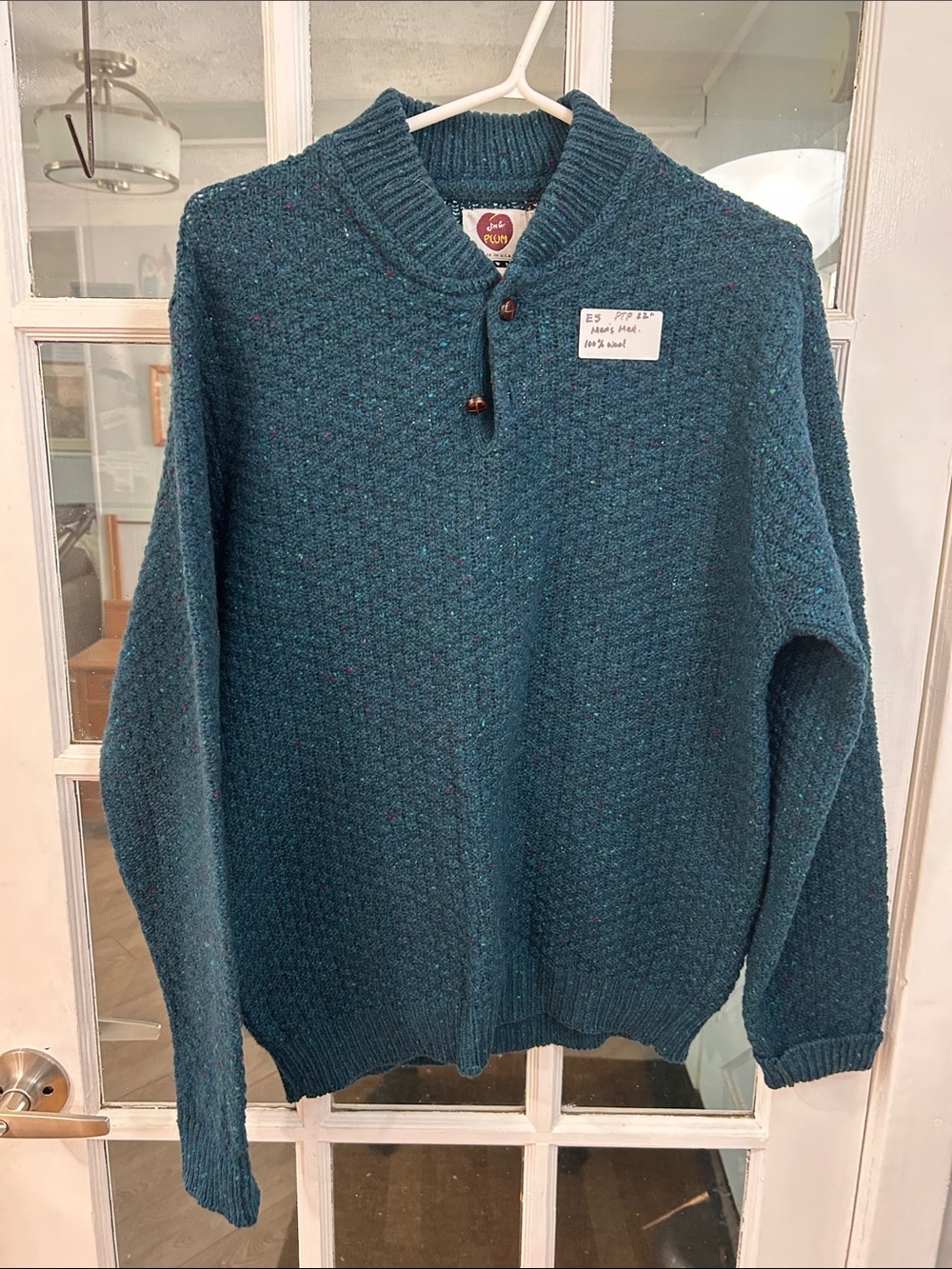 Men's Teal Zip-Neck Textured Sweater
